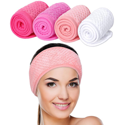 4 Pack Spa Facial Headband Makeup Hair Wrap Adjustable Hair Band Soft Towel Head Band for Face Washing, Shower Sports Yoga (Pea Green, Pink, Beige, Light Gray)