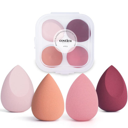 COSTICA Makeup Sponge Set Blender, Beauty Sponge Makeup Blender Flawless for Liquid - Multi Colored 4 Pcs Rose Series