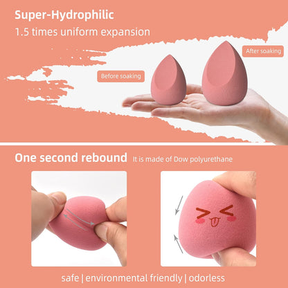 COSTICA Makeup Sponge Set Blender, Beauty Sponge Makeup Blender Flawless for Liquid - Multi Colored 4 Pcs Rose Series