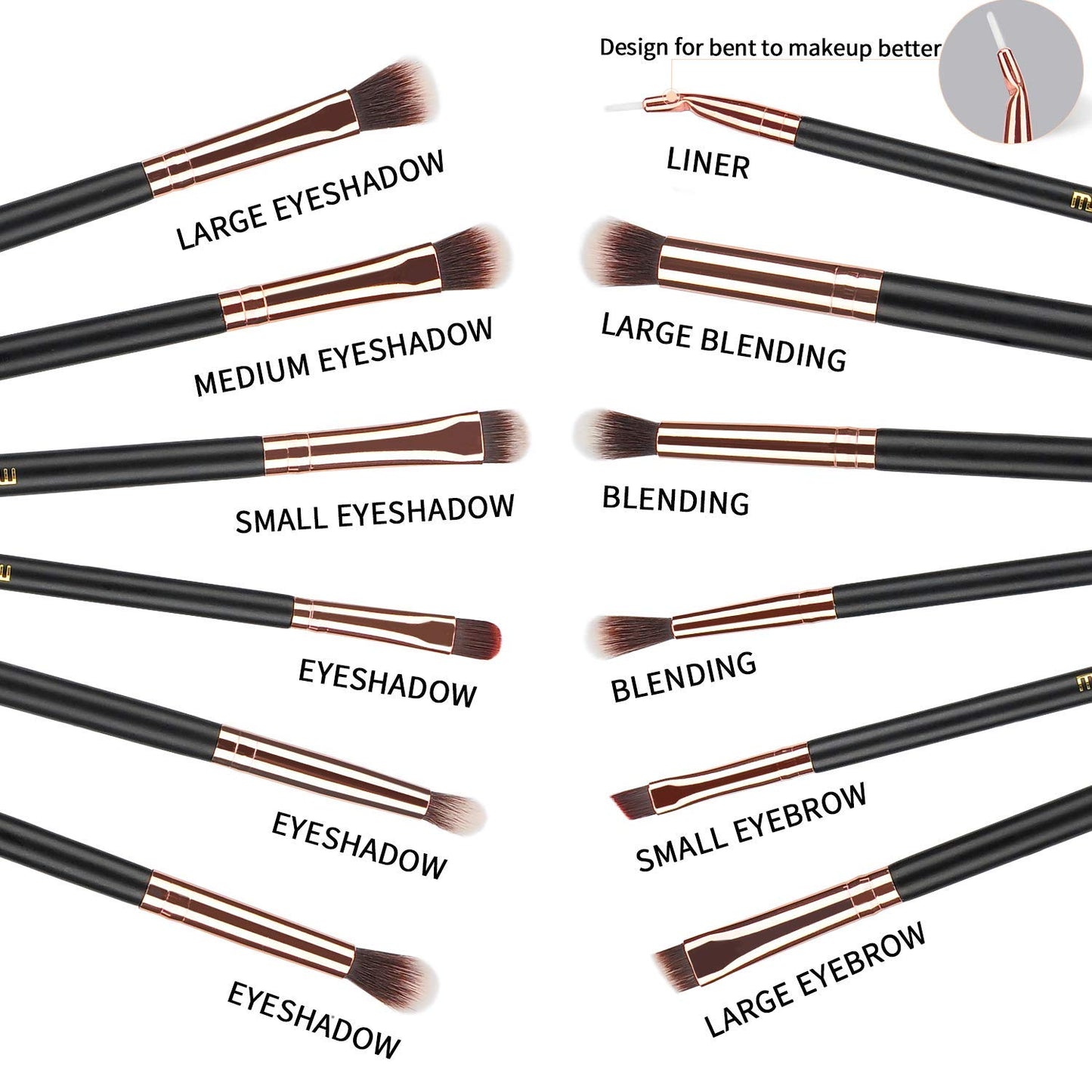 Luxury Makeup Brushes 12Pcs Brush Set with Soft Synthetic Hairs & Real Wood Handle