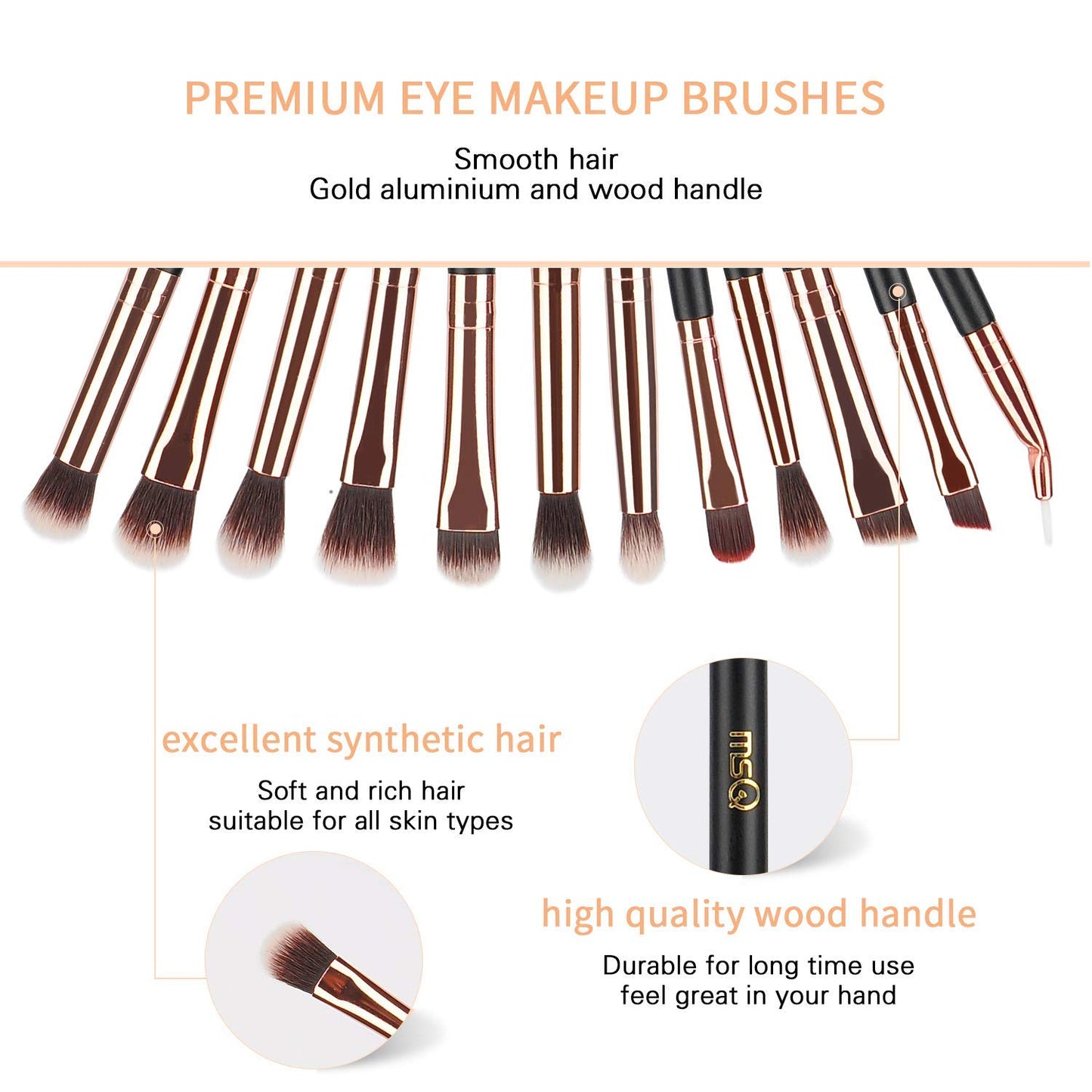 Luxury Makeup Brushes 12Pcs Brush Set with Soft Synthetic Hairs & Real Wood Handle