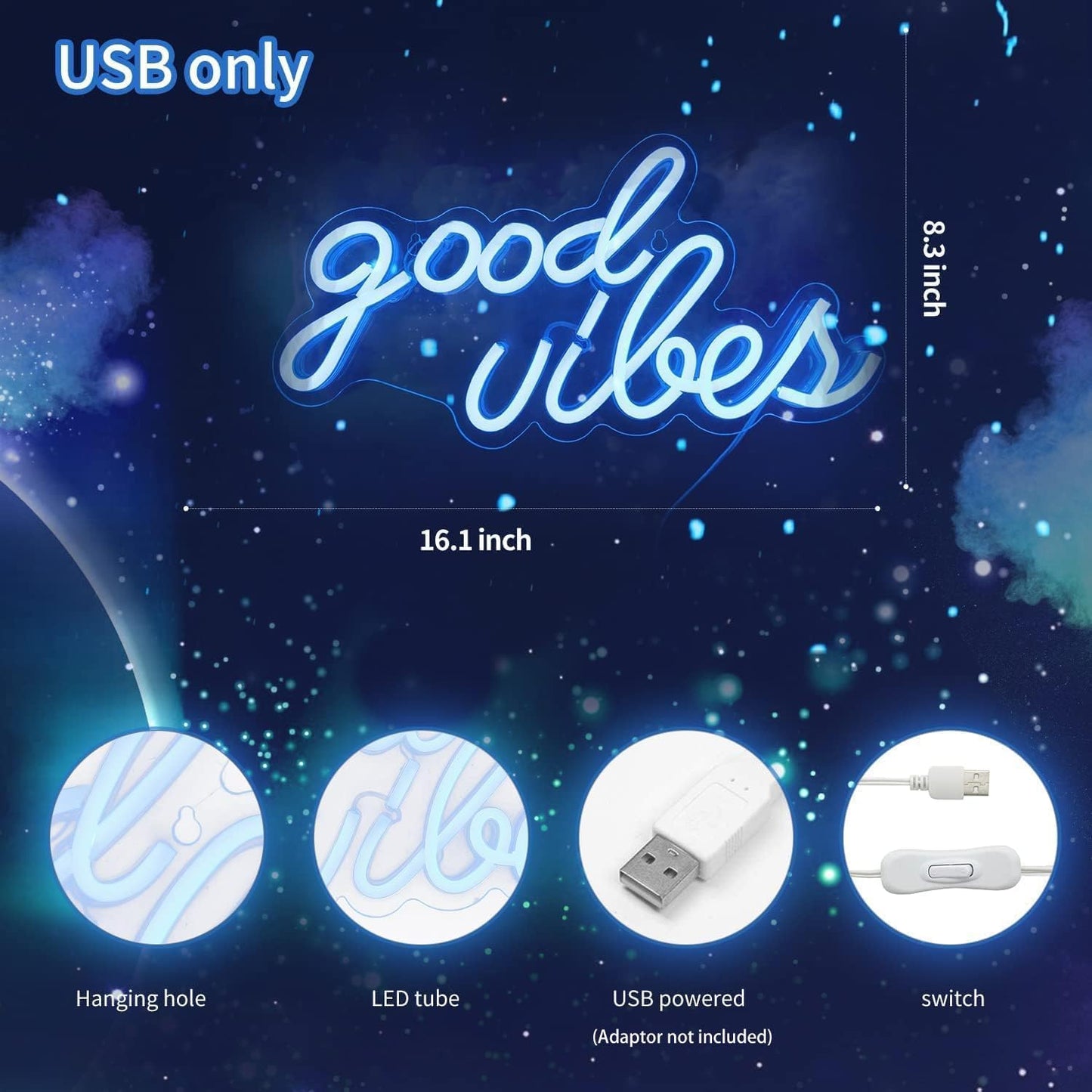 "Good Vibes" Neon Sign for Wall Powered by USB Neon Light